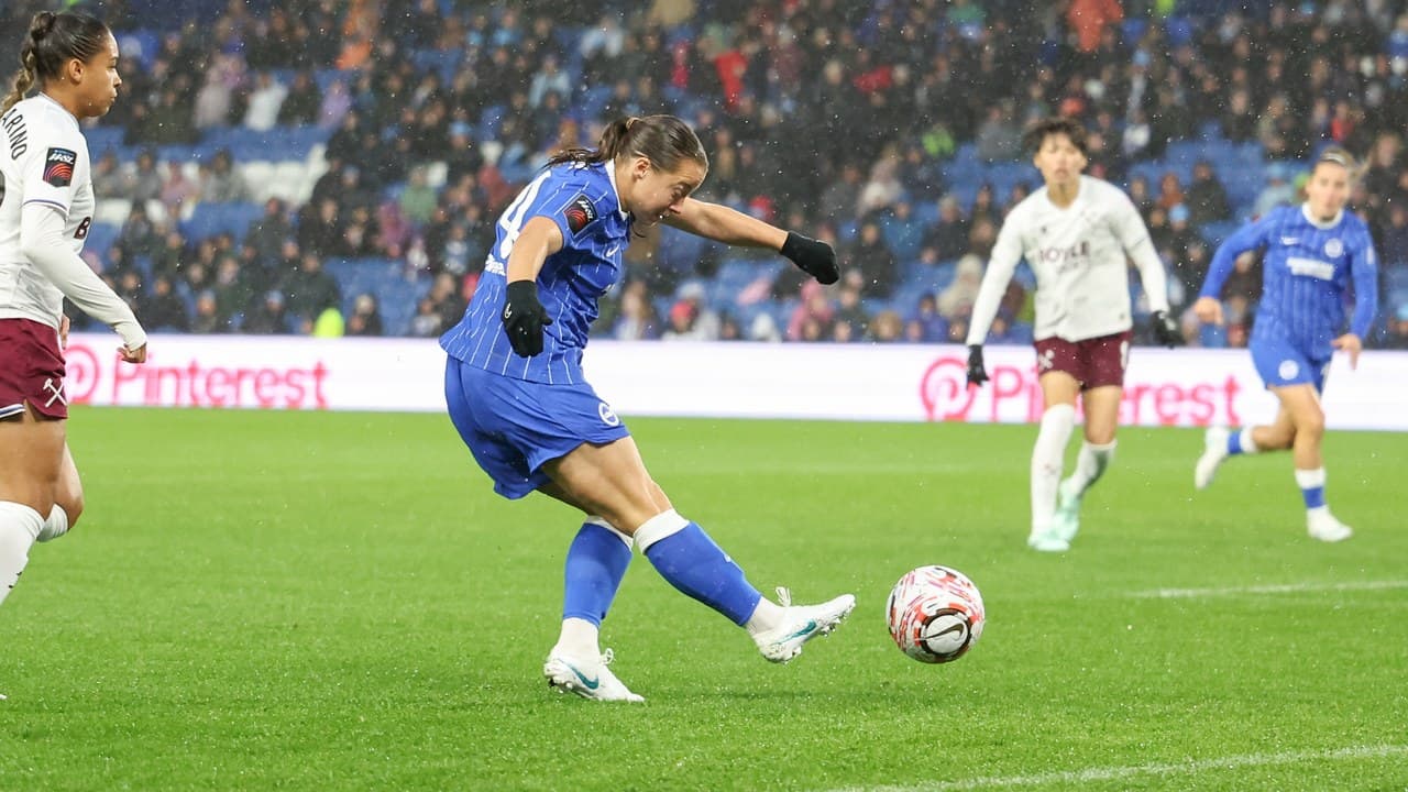 Albion Women attack in heavy rain against West Ham United at the Amex on 24 October 2026