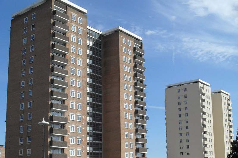 Hereford Court and Wiltshire House, tower blocks on Tillstone Street in Brighton, close to the Oakley House site