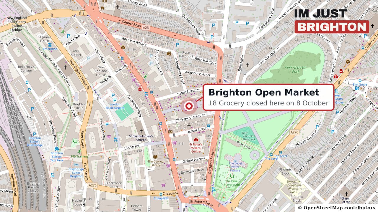 Map of Brighton Open Market near London Road, where 18 Grocery stopped trading on 8 October