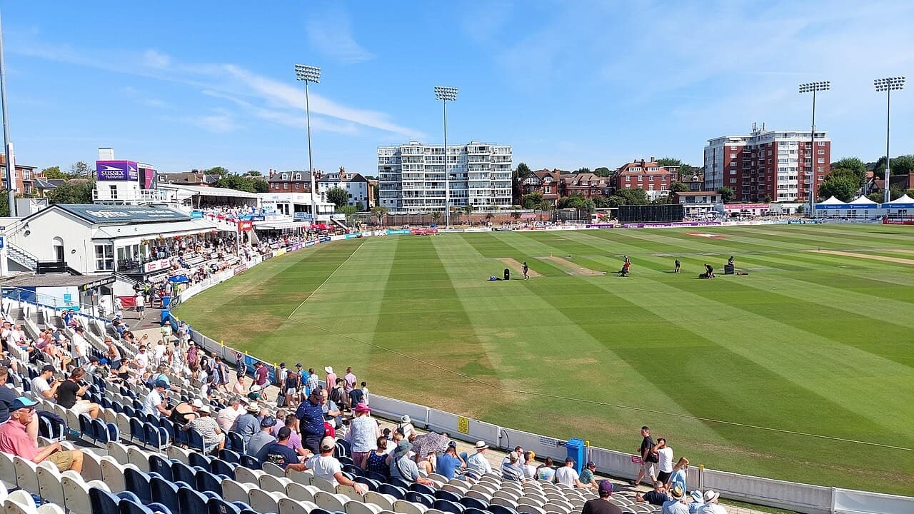 The County Ground in Hove on a sunny match day, which will host England Women v Bangladesh Women on 17 September 2027