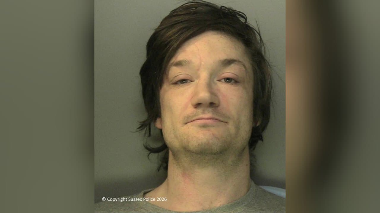Jason Knight, 37, of Chailey Road, Brighton, in the custody photo released by Sussex Police after he was jailed for 43 months