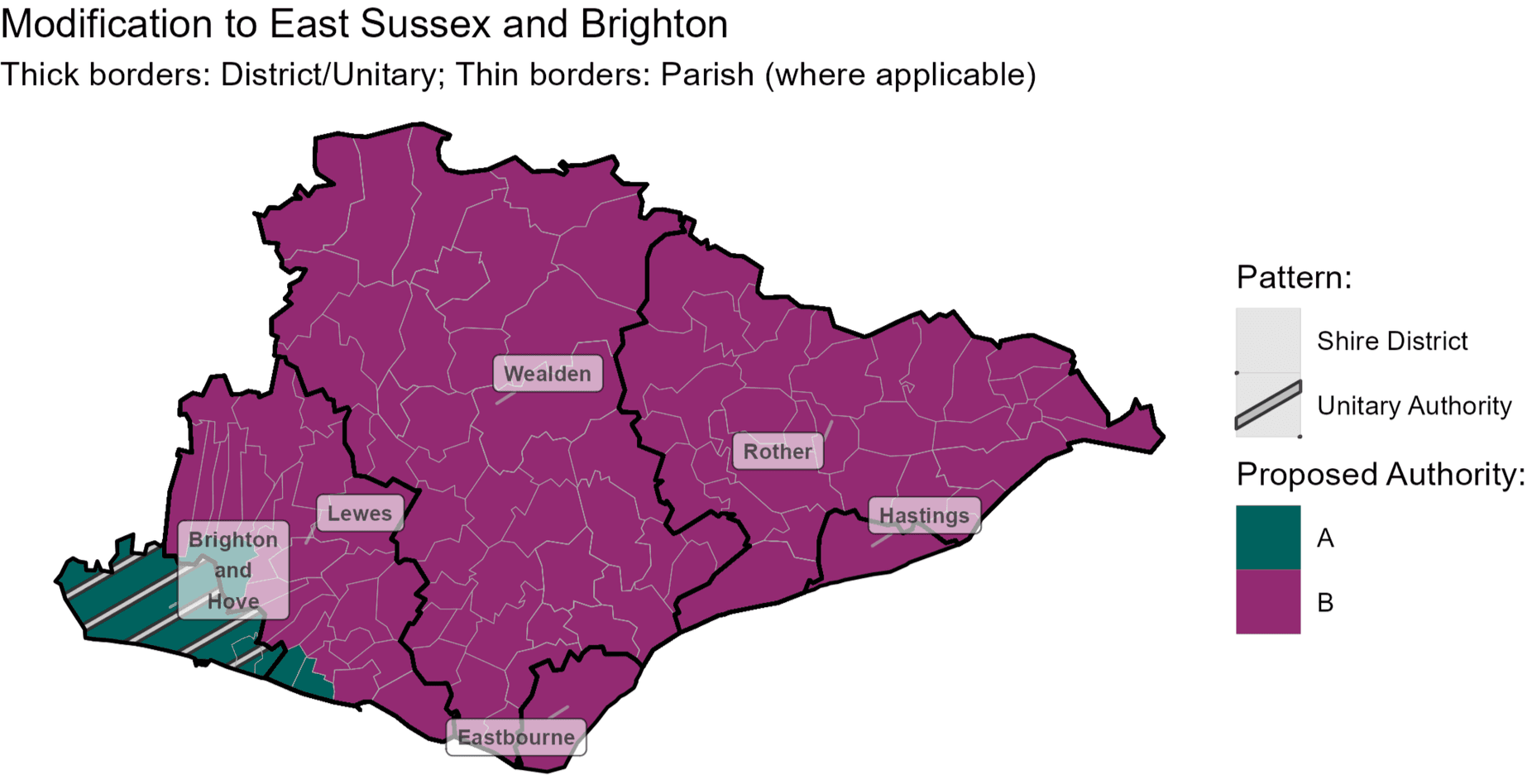 Government map showing the expanded Brighton and Hove boundary taking in East Saltdean, Telscombe Cliffs and Peacehaven