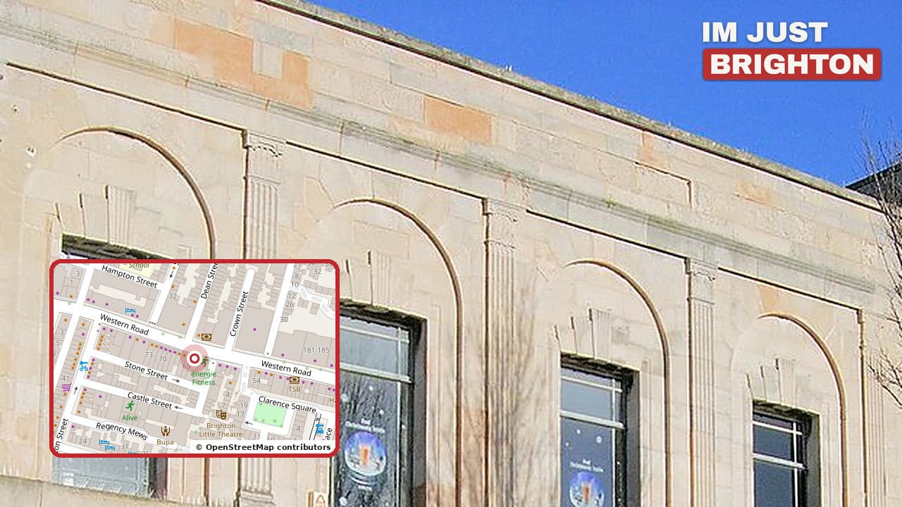 Stone upper floors of a Western Road building in Brighton, with a small map marking KFC at 63-65 Western Road, where a council panel is listed on 10 November 2026.